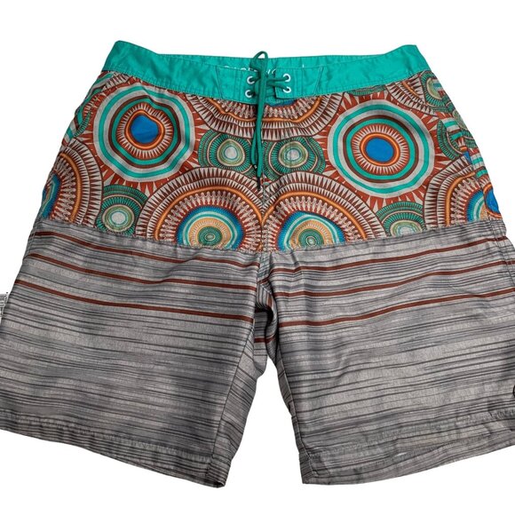 Freeworld Hybrid Board Shorts Swim Trunks 36 Grey Pocket Drawstring Hook Loop - Picture 1 of 5
